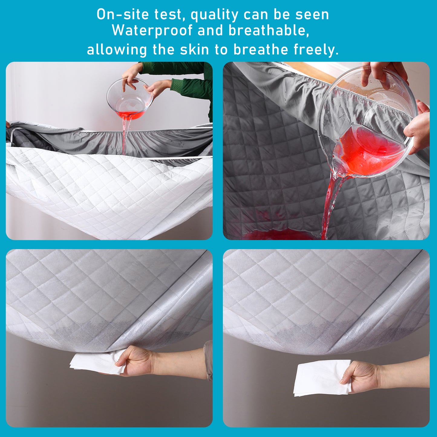 Bedecor Waterproof Mattress Pad Protector, Breathable Quilted Mattress Cover Noiseless Waterproof Fitted Sheet Mattress Topper Upto 18" Deep Pocket, Grey