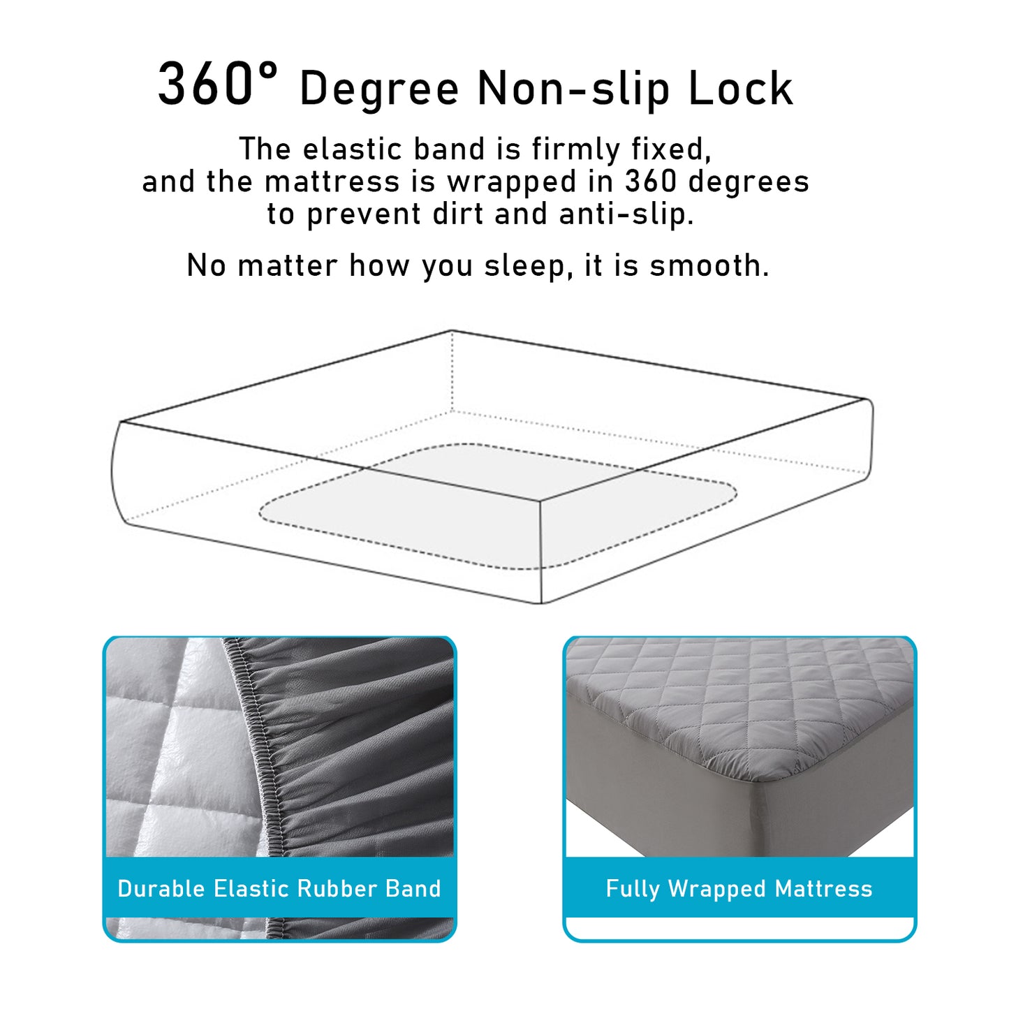 Bedecor Waterproof Mattress Pad Protector, Breathable Quilted Mattress Cover Noiseless Waterproof Fitted Sheet Mattress Topper Upto 18" Deep Pocket, Grey