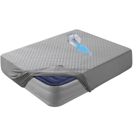Bedecor Air Mattress Pad Waterproof Mattress Cover Gray, Quilted Air Bed Mattress Protector Heavy Absorbent Soft Breathable & Noiseless Mattress Pad Fitted Deep Pocket Up to 18"