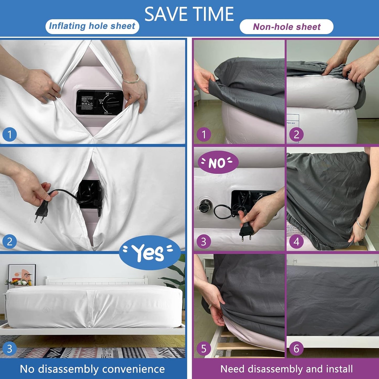 Bedecor air mattress sheets ,Inflate Without Disassembly extra deep pocket sheets 13"