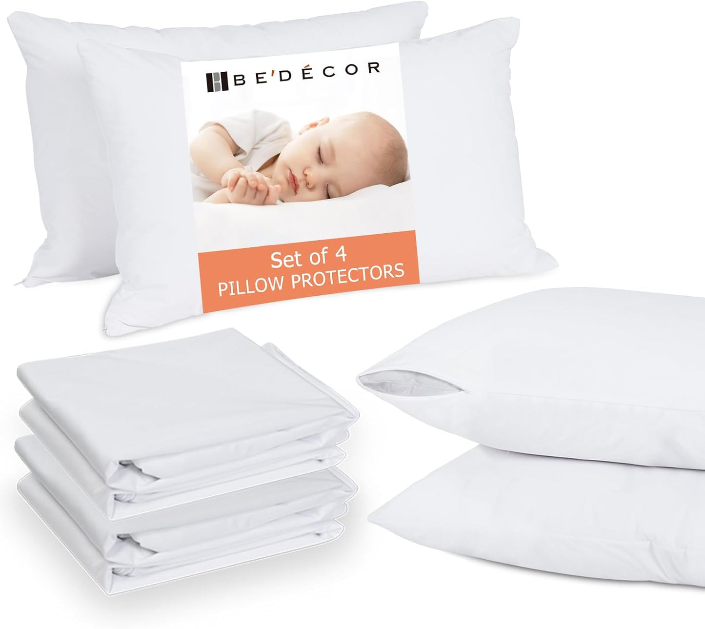Bedecor Standard Pillow Protector with Zipper 2 Pack ,Waterproof Pillow Covers Encasement Smooth Dust Proof with Breathable Holes Allow Air to Circulate