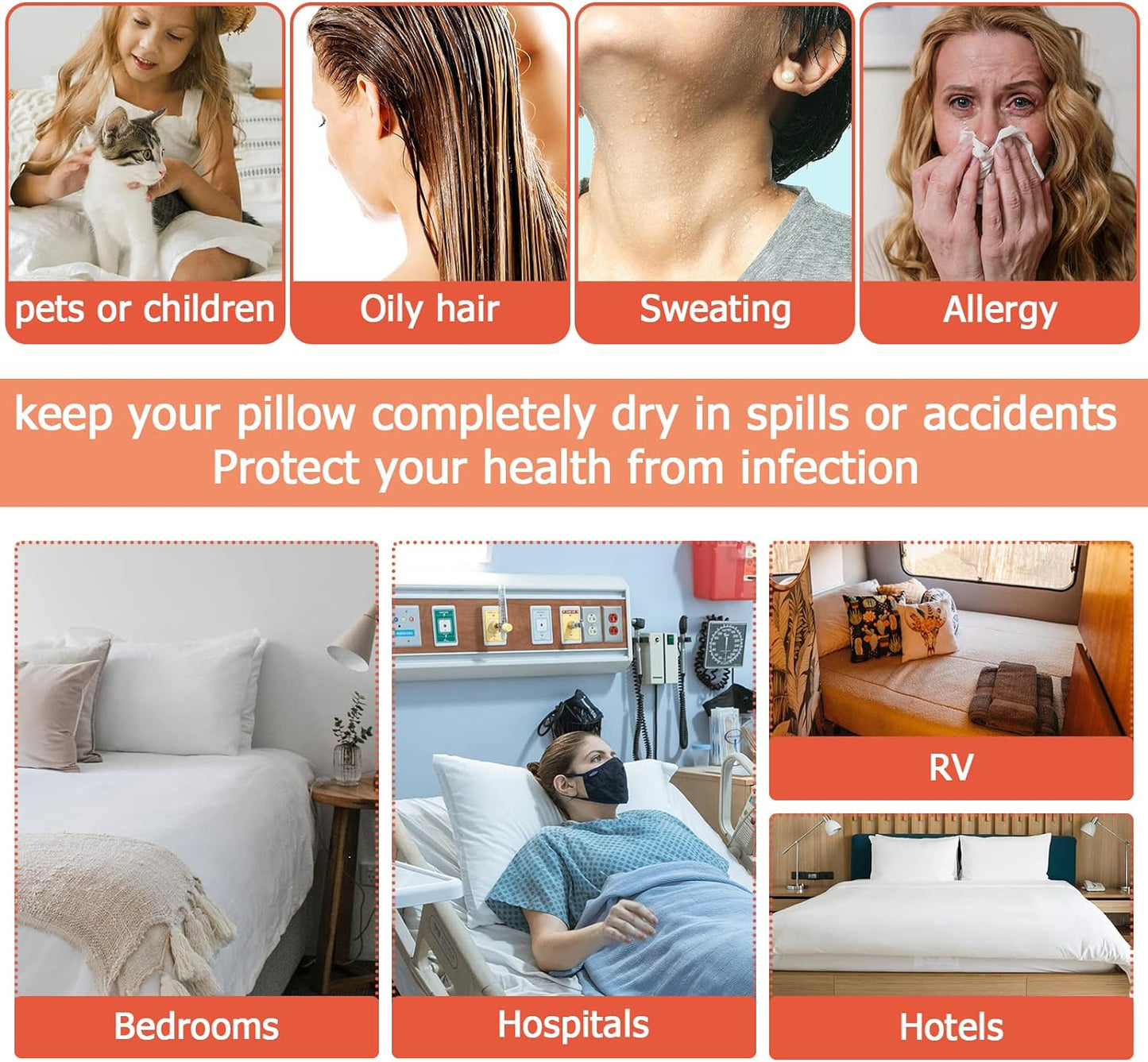 Bedecor Standard Pillow Protector with Zipper 2 Pack ,Waterproof Pillow Covers Encasement Smooth Dust Proof with Breathable Holes Allow Air to Circulate