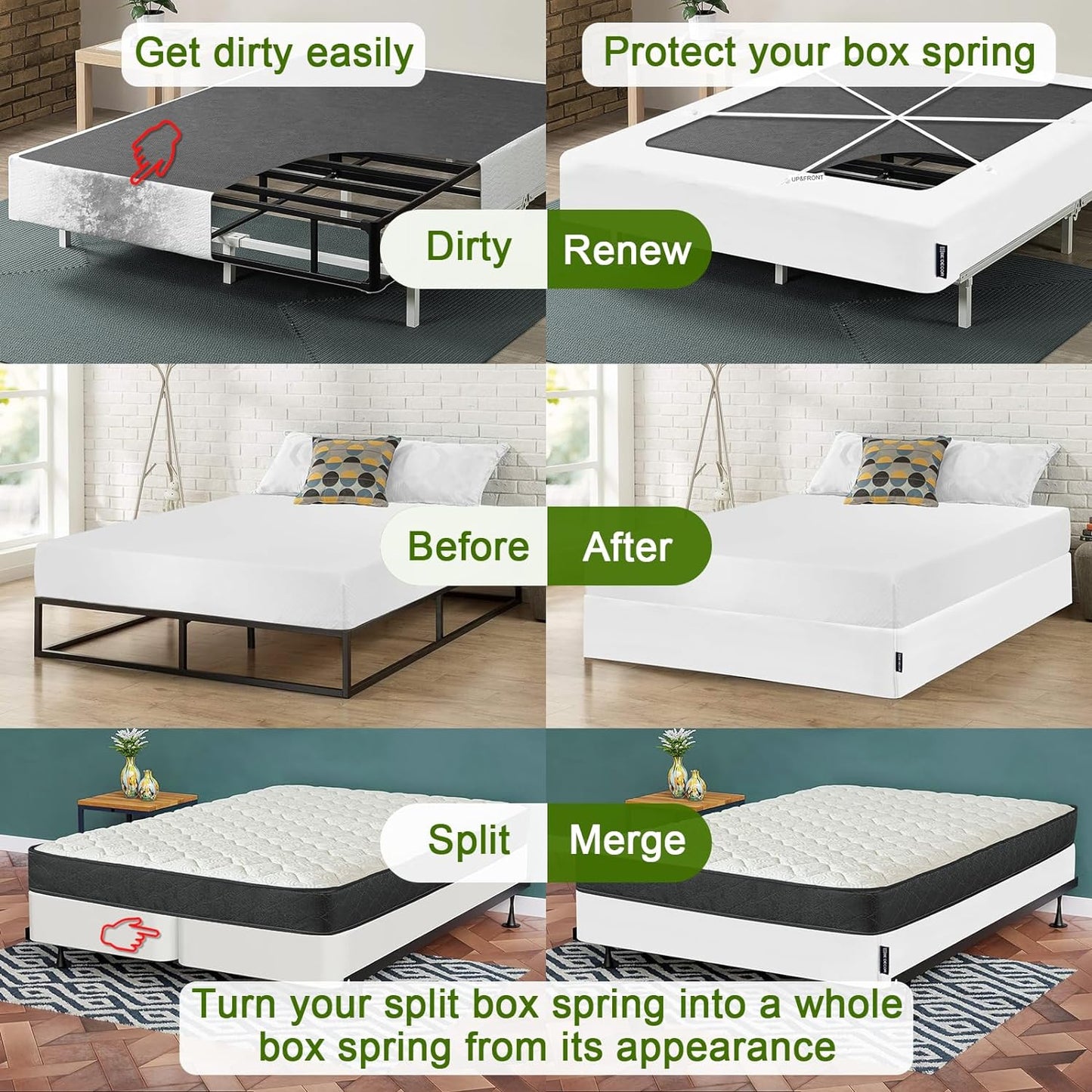 Bedecor Box Spring Cover Queen Ultra-Elastic Fabric Wrap Around 4 Sides White Box Spring Cover