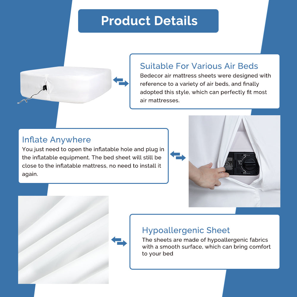 Bedecor queen air mattress sheets ,Inflate Without Disassembly extra deep pocket sheets 21"