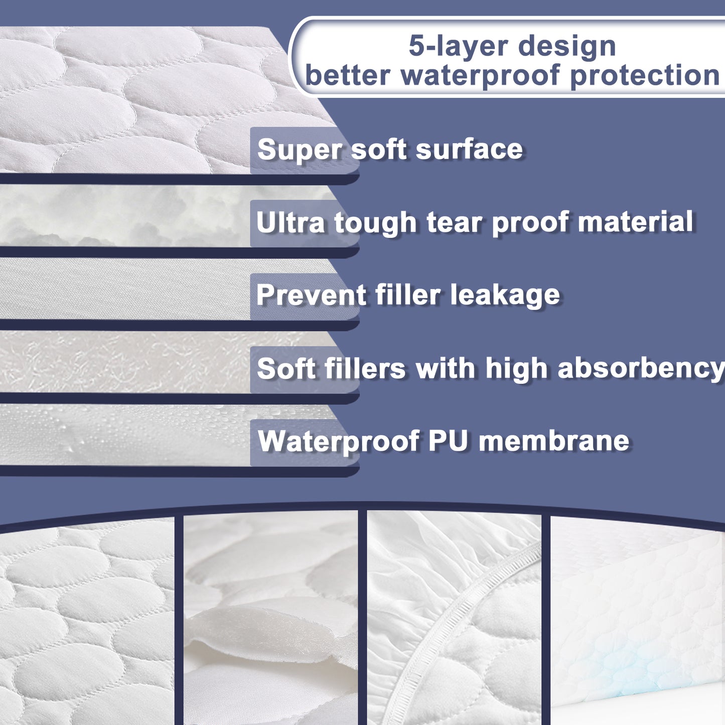 Bedecor quilted water absorption mattress pad,light pillow top mattress pad 18 Inches height
