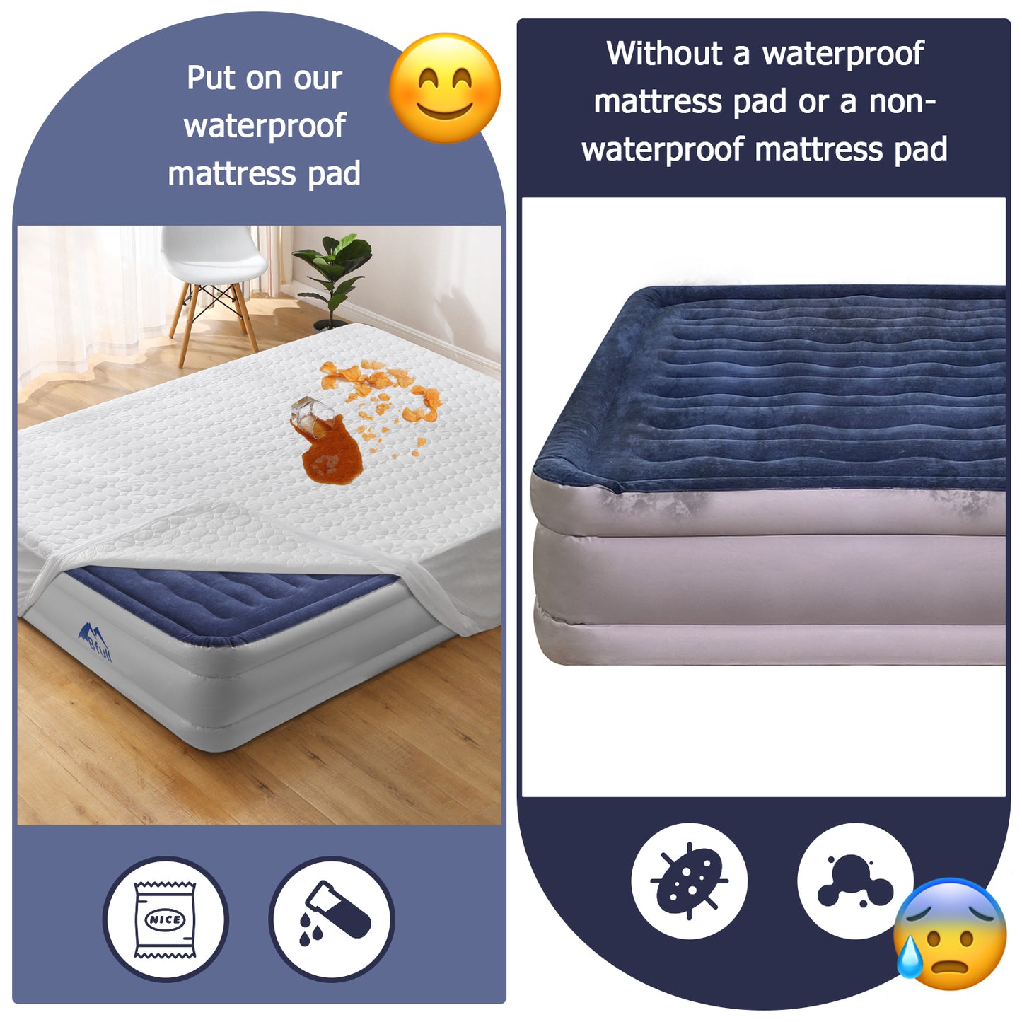 Bedecor quilted water absorption mattress pad,light pillow top mattress pad 18 Inches height