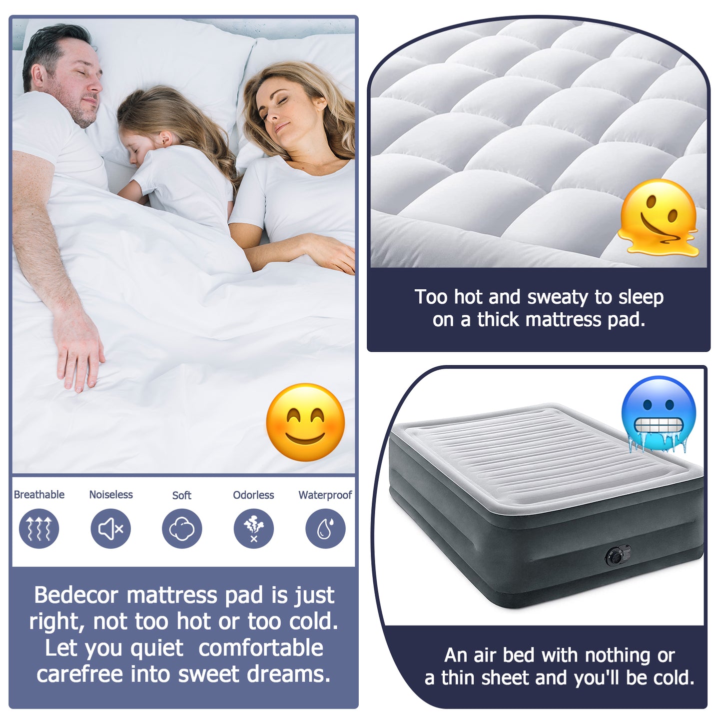 Bedecor quilted water absorption mattress pad,light pillow top mattress pad 18 Inches height