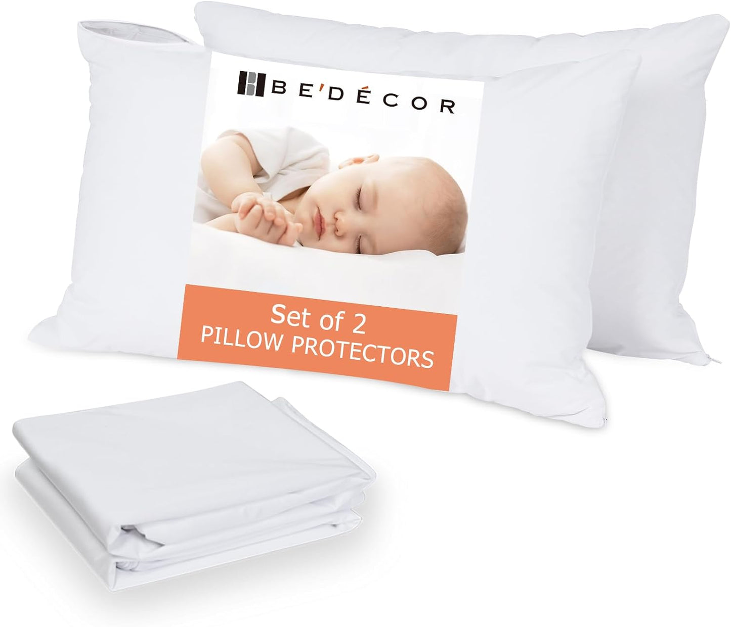 Bedecor Standard Pillow Protector with Zipper 2 Pack ,Waterproof Pillow Covers Encasement Smooth Dust Proof with Breathable Holes Allow Air to Circulate