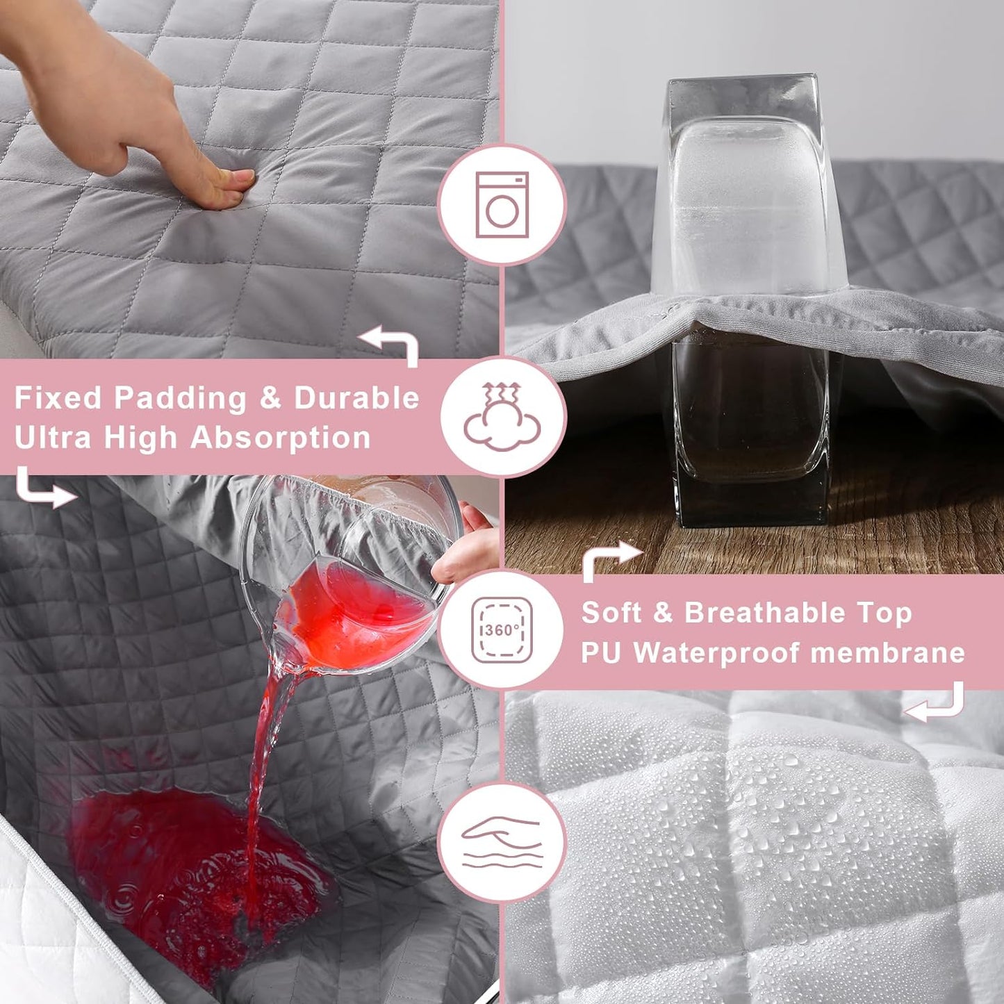 Bedecor Air Mattress Pad Waterproof Mattress Cover Gray, Quilted Air Bed Mattress Protector Heavy Absorbent Soft Breathable & Noiseless Mattress Pad Fitted Deep Pocket Up to 18"