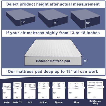 Bedecor quilted water absorption mattress pad,light pillow top mattress pad 18 Inches height
